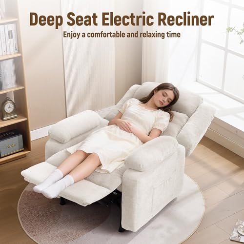 Korser Power Recliner Chair, Living Room Chairs for Adults, Oversized Electric Recliner with Side Pockets, Chenille Fabric Reclining Chair for Living Room, Bedroom