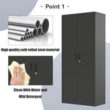 71" Metal Storage Cabinet with Doors, Lock and 4 Adjustable Shelves, Tall Pantry Cabinet for Garage, Office, Bedroom, Shop, Craft Room, Steel Storage Organizer with Adjustable Feet,Black GAOMON