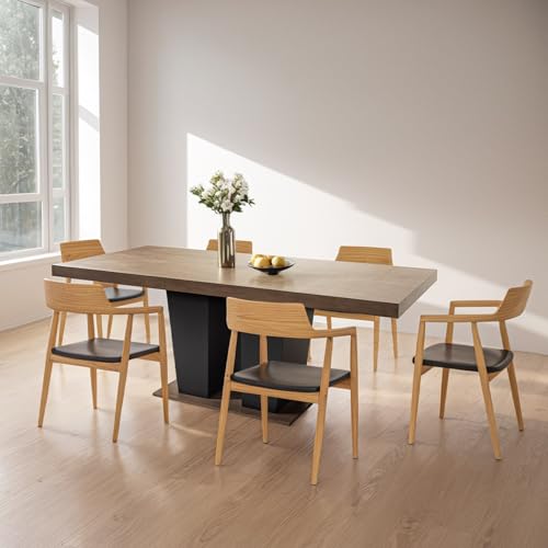 Aimerive Modern Extendable Dining Table Set for 6-10 People 78" Large Rectangle Dining Table for Dining Room with Black Double Sturdy Pedestal Base,Black Aimerive