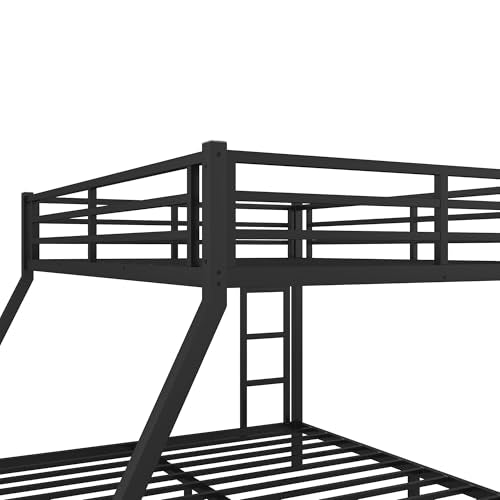 YOPTO Queen Over King Metal Bunk Bed with 2 Side Ladders & Full-Length Guardrail,Reinforced Frame Bunkbeds W/ 24 Metal Slats Supports & Thicker Legs,Space-Saving,Noise Free,for Teens,Dormitory,Black YOPTO