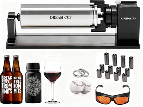 Creality Laser Rotary Roller Pro, 4-in-1 Y-axis Rotary Chuck for Creality Falcon Series Laser Engravers, Includes M6 Riser for Falcon A1, Multi-Function Rotary Kit with Goggles for Cylindrical Objects SainSmart