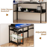 Unikito Reversible L Shaped Desk with Magic Power Outlets and Smart LED Light, Sturdy Corner Computer Desk with Monitor Stand & Storage Shelves, Gaming Table Home Office Desk, Easy Assembly, Black Unikito