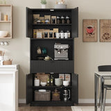 Garvee Tall Kitchen Pantry Cabinet, 70" Pantry Storage Cabinet with Countertop, Fluted Kitchen Hutch Cabinets with Doors and Drawer, Freestanding Cupboard for Dining Room, Living Room, Black Garvee