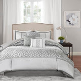 Madison Park Luxury Comforter Set-Traditional Jacquard Design All Season Down Alternative Bedding, Matching Bedskirt, Decorative Pillows, King(104"x92"), Bennett, Geometric Grey, 7 Piece Madison Park