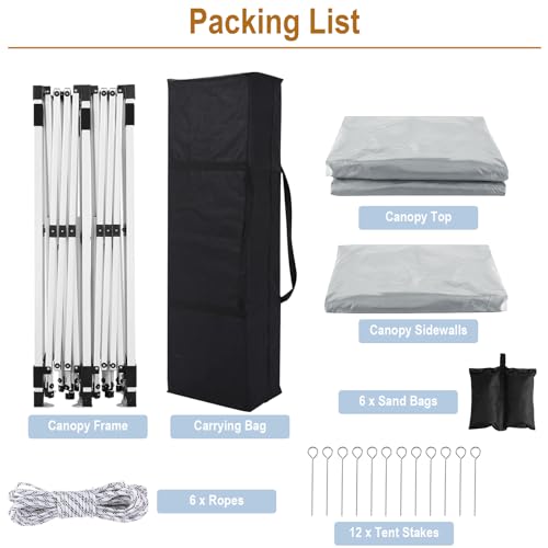 DOINUO 10x20 White Pop Up Canopy Outdoor Party Tent with 6 Sidewalls, Wedding Party Tent Outdoor Waterproof UV50 Canopy Event Shelter Tents for Parties, 6 pcs Weight Bag,Carry Bag DOINUO