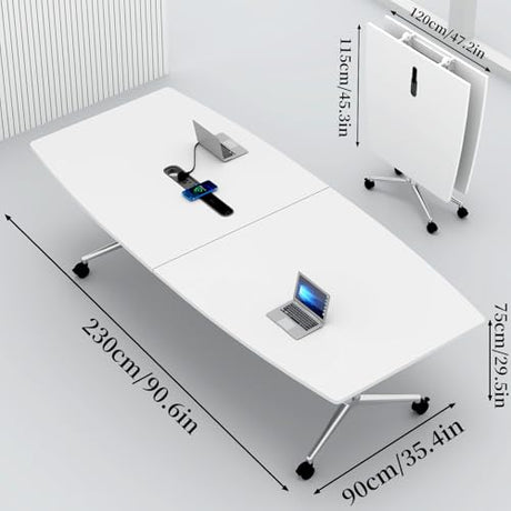 7.5FT Folding Conference Room Table for 6-8 People, 90.6" Meeting Seminar Table with Power Outlets & Cable Grommets Metal Frame for Office Conference, Executive & Collaborative Spaces (1, G, 90.6in) CUFEFi