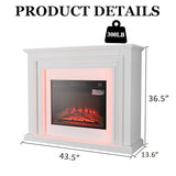 44 Inches LED Lights Electric Fireplace with Mantel, White Tall Fire Place Heater Freestanding, Delicate Three-Dimensional molding with Remote Control Timer LED Flame for Living Room, Bedroom BOSHIRO
