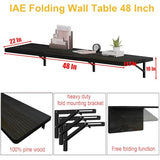 IAE Floating Wall Mounted Folding Table Desk with Pine Wood,48" x 22" Folding Workbench,Fold Down Wall Mounted Foldable Desk with Shelf Brackets,Laundry Table for Home,Dining,Office,Kitchen,Black IAE