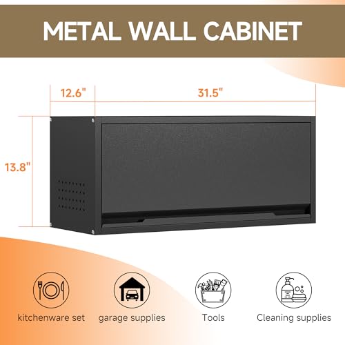 Coolsun Metal Wall Cabinet, Garage Wall Cabinet with Up-Flip Door, 31.5" W Wall Mounted Metal Storage Cabinet for Kitchen,Garage,Basement,Ware House. Assembly Required-31.5" W*12.6D*13.8H (Bl - WoodArtSupply