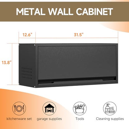 Coolsun Metal Wall Cabinet, Garage Wall Cabinet with Up-Flip Door, 31.5" W Wall Mounted Metal Storage Cabinet for Kitchen,Garage,Basement,Ware House. Assembly Required-31.5" W*12.6D*13.8H (Bl - WoodArtSupply