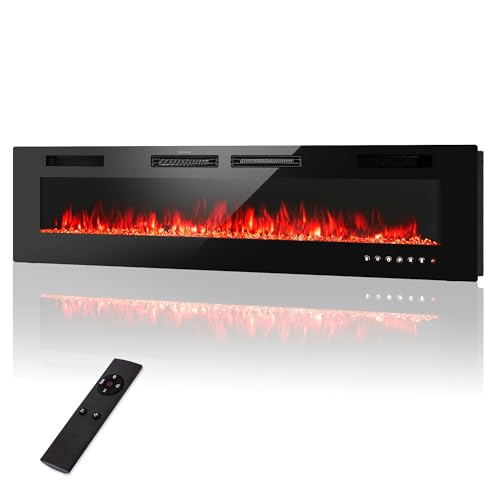 PHI VILLA 72" Electric Fireplace Wall Mounted & Recessed, 3.19" Ultra-Thin Linear Fireplace Electric Heater with Remote Control & Touch Screen, 750/1500W, Low Noise, Timer PHI VILLA