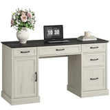 CARPETNAL 58'' Farmhouse Executive Desk with Drawers, Home Office Desk with File Drawer and Storage Cabinet, Rustic Computer Desk for Working, Studying, Writing, White CARPETNAL