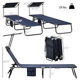 Outsunny Folding Chaise Lounge Pool Lounge Chairs Set of 2, Outdoor Sun Tanning Chairs with Canopy Shade, Reclining Back, Steel Frame and Side Pocket for Beach, Yard, Patio, Dark Blue
