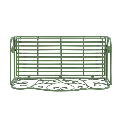 Christopher Knight Home Layon Iron Outdoor Bench, Patio Loveseat for 2 People, Durable Garden Bench with Floral Pattern Backrest, Slatted Seat for Park/Yard, Spacious Outdoor Seating, Matte Green Christopher Knight Home