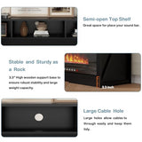 PRETZI 65" Fireplace TV Stand with 60" Glass Electric Fireplace for TVs Up to 75 inch, Modern Fireplace Entertainment Center with Open Storage Shelf, Media Console TV Cabiet for Living Room, Black PRETZI