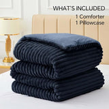 BEDELITE Fleece Twin Comforter Set -Super Soft & Warm Fluffy Navy Blue Bedding, Luxury Fuzzy Heavy Bed Set for Winter with 1 Pillow case BEDELITE