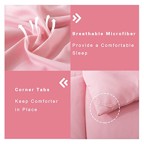 DOWNCOOL Full Size Comforter Sets -All Season Bedding Comforters Sets with 2 Pillow Cases -3 Pieces Bed Set Down Alternative Comforter Set -Pink Bedding Sets Full(82"x86") DOWNCOOL