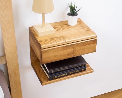 WOODCHES Floating Nightstand Side Accent or End Table with Storage Drawer, Wood Bedside Shelf, Handmade Floating Table (CAPE TOWN) - WoodArtSupply