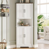 Vabches Tall Corner Cabinet, Corner Bathroom Cabinet, 67" Farmhouse Storage Cabinet with 4 Doors and Adjustable Shelves, Home Space Saver for Bathroom, Kitchen, Living Room, Pantry, White Vabches