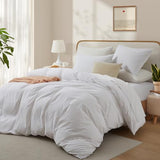 White Duvet Cover Full Size, 100% Washed Cotton Linen Like Bedding Set with Zipper Closure (No Comforter), 80x90 Inches LOVQUE