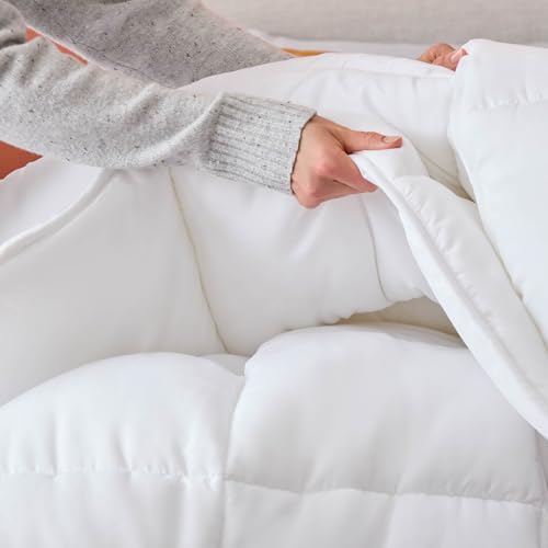 Linenspa White Down Alternative Comforter and Duvet Insert, for Queen Size Bed – All-Season Comforter with Box Stitch and 8 Duvet Loops – Bedding for Kids, Teens, and Adults Linenspa