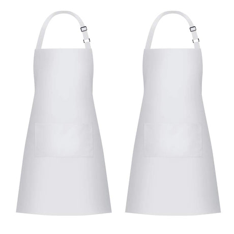 Jubatus 2 Pack Bib Aprons with 2 Pockets Cooking Chef Kitchen Apron for Women Men, White Jubatus