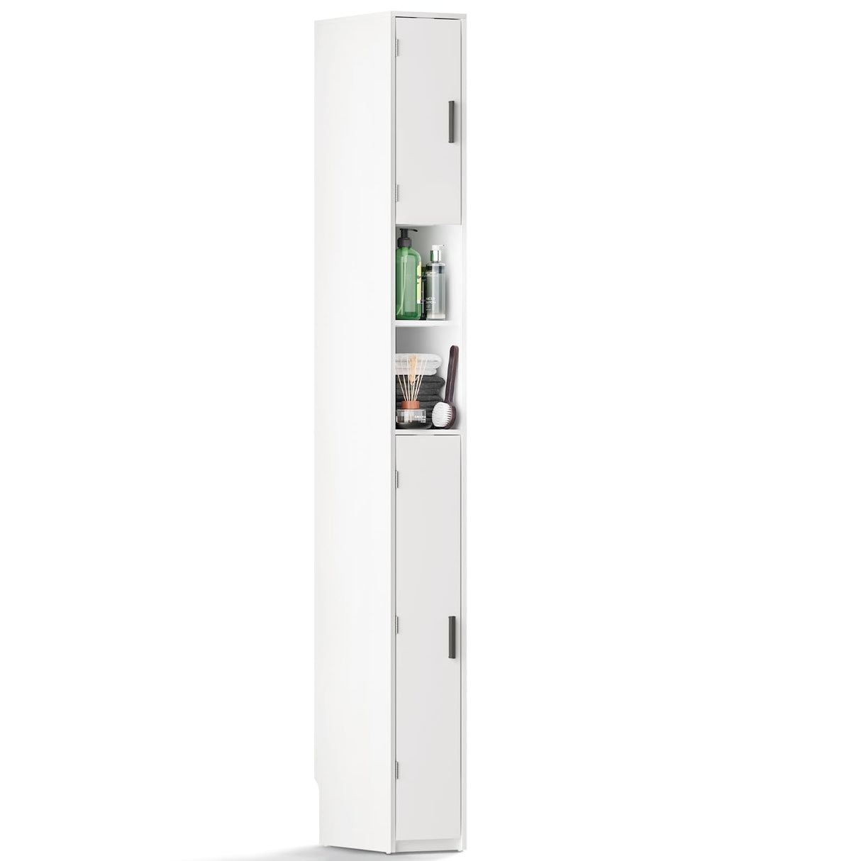 MOHOPE Narrow Bathroom Storage Cabinet - Tall Bathroom Cabinet with 2 Doors and Adjustable Shelves, Open Compartments, Slim Freestanding Cabinet for Small Space and Toilet, White ﻿ MOHOPE