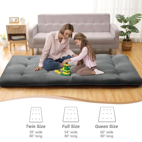 Japanese Floor Futon Mattress Twin Size 80"x39", Thicken Foldable Lazy Floor Bed for Adults, Roll Up Lounger Tatami Sleeping Mat, Water Resistant Futon Tatami Mattresses for Home, Camping, Travel Takywep