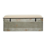 Deco 79 Metal Room Storage Bench Galvanized Entryway Bench with Cream Burlap Top, Bench 50" x 16" x 18", Gray Deco 79