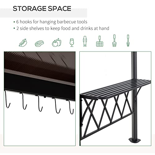 Outsunny 9' x 5' Grill Gazebo, Hardtop BBQ Gazebo Canopy with 2-Tier Polycarbonate Roof, Shelves Serving Tables and Hooks, for Backyard Patio Lawn - WoodArtSupply