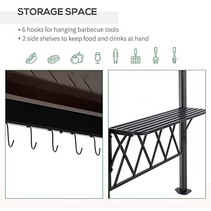 Outsunny 9' x 5' Grill Gazebo, Hardtop BBQ Gazebo Canopy with 2-Tier Polycarbonate Roof, Shelves Serving Tables and Hooks, for Backyard Patio Lawn - WoodArtSupply