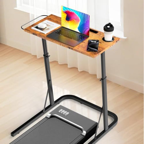 Adjustable Treadmill Walking Pad Desk, for Bike/Cycling Trainer, Workstation Standing Desk, Trainer Stand Table for Indoor, Treadmill Attachment-Exercise While Working or Watching TV, Rustic Brown THAILE