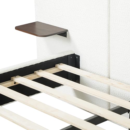 Merax King Size Upholstered Platform Bed Frame with Large Curved Headboard,Built-in Floating Shelves,Wood Slats and Metal Support for Bedroom,Noise-Free Merax