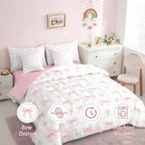 Erosebridal Bow 7 Piece Comforter Set Twin Bed in a Bag for Girls Kids,Girly Pink Floral Coquette Bedding Sets for Child Bow Ribbon Heart Shaped Quilt Dreamy Princess Style Sheet Set with Comforter Erosebridal