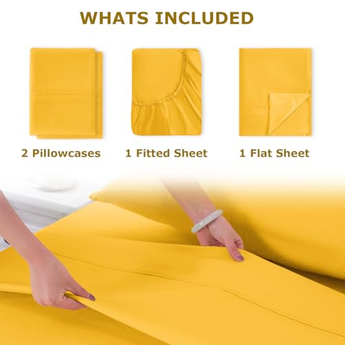 Homilay Queen Size Bed Sheet Set - 4 Piece Soft Microfiber Sheets with Deep Pockets, Cooling Technology, and Wrinkle-Free Pillowcase. Hotel-Quality, Durable Bedding, Spectra Yellow Homilay