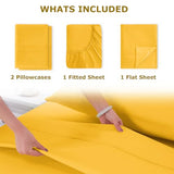 Homilay Queen Size Bed Sheet Set - 4 Piece Soft Microfiber Sheets with Deep Pockets, Cooling Technology, and Wrinkle-Free Pillowcase. Hotel-Quality, Durable Bedding, Spectra Yellow Homilay