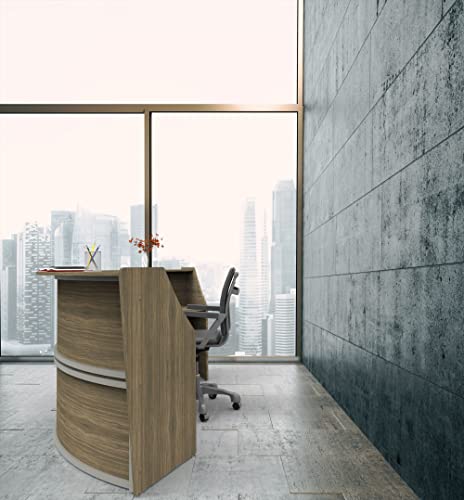 Linea Italia Curved Modern Office Desk Easy to Assembly 2 Panel Reception Counter for Lobby, Salon, 124" x 49", Walnut Linea Italia