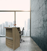 Linea Italia Curved Modern Office Desk Easy to Assembly 2 Panel Reception Counter for Lobby, Salon, 124" x 49", Walnut Linea Italia