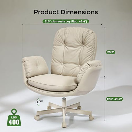 amseatec Criss Cross Chair with Armrests & Wheels for Cross-Legged Sitting, Comfortable Adjustable Swivel Office Desk Chair –PU Leather Vanity Chair for Home, Makeup and Bedroom (Cream) amseatec