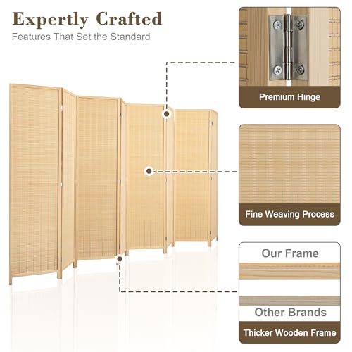 WelFurGeer 8 Panel Bamboo Room Divider, Folding Privacy Screen for Room Separation, Natural Wood Room Partitions and Dividers, Patio Privacy Panels, Decorative Wall Divider for Home, Office, Studio WelFurGeer