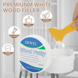 DEWEL Wood Putty, White Wood Filler, New Upgrade Wood Putty Filler Paintable, Stainable, Sandable, Wood Furniture Repair Kit Quickly Restore Wood DEWEL