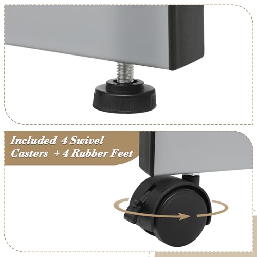 Athena Collection 41" Drafting Table Adjustable Angle Drawing Table Tempered Glass Art Desk Metal Frame Craft Desk Artist Desk with Fabric Drawers, Rolling Casters and Trays, Light Grey Athena Collection