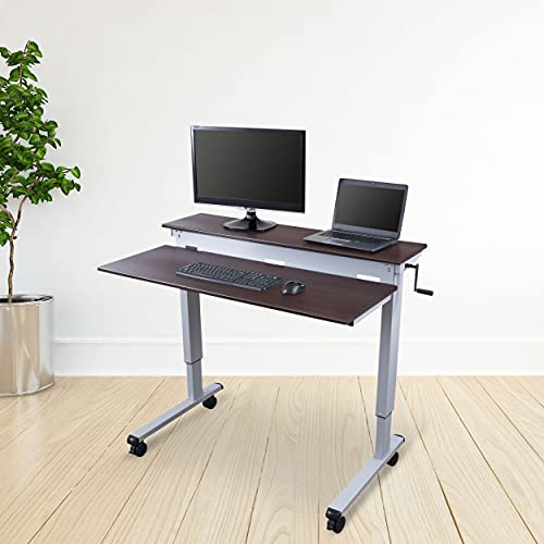 S STAND UP DESK STORE Crank Adjustable Tier Standing Desk with Heavy Duty Steel Frame (Silver Frame/Dark Walnut Top, 48in Wide) S Stand Up Desk Store