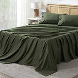 Andency King Size Sheets Set 4 Pieces, Dark Olive Green Super Soft Sheets for King Size Bed, Microfiber King Sheet, Deep Pocket Up to 16", Hotel Luxury Breathable & Cooling Bed Sheet Set Andency