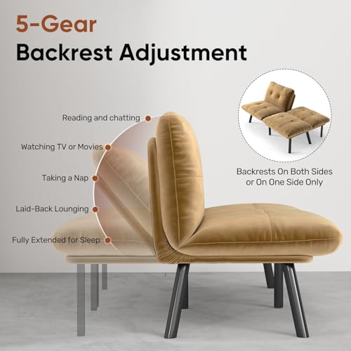 homeokay Futon Sofa Sleeper Couch Bed with Adjustable Backrest Thick Cushion Velvet Fabric for Department Living Room Lounge Sofa Loveseat (Brown) homeokay
