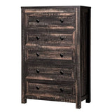 VanAcc 5 Tall Dresser for Bedroom with Drawers, Tall Chest of Drawers with Vintage Grain Texture, Farmhouse Wood Dresser for Bedroom, Living Room, Hallway, Dark Oak VanAcc