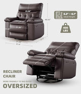 GarveeHome Oversized Leather Recliner Chair - Heat and Massage, Swivel Rocker Manual Recliner for Adults, Lazy Rocking Chair with Comfort Arms and Back Single Sofa for Living Room