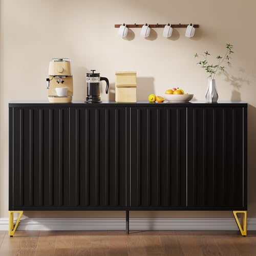 YITAHOME 55" Metal Storage Cabinet, Sideboard Buffet Cabinet with Adjustable Shelf, Metal Accent Console Credenza for Living Room, Kitchen, Dining Room, Black YITAHOME