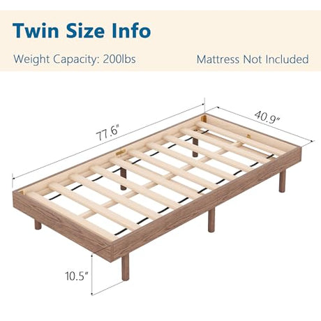 Dolonm Twin Size Floating Bed Frame, Modern Low Profile Platform Bed Frame, Floating Design Bed Slats Support, Noise Free, No Box Spring Needed, Easy Assembly, Walnut Dolonm