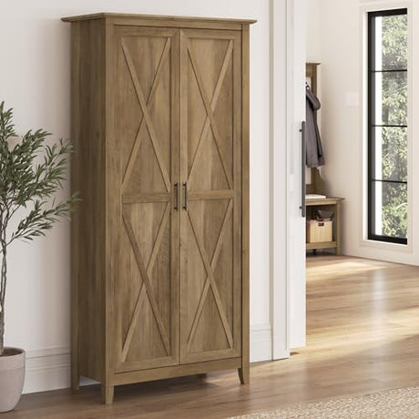 Bush Furniture Key West Tall Storage Cabinet with Doors and Shelves in Reclaimed Pine, 2 Door Organizer for Home Office, Living Room, Entryway Bush Business Furniture